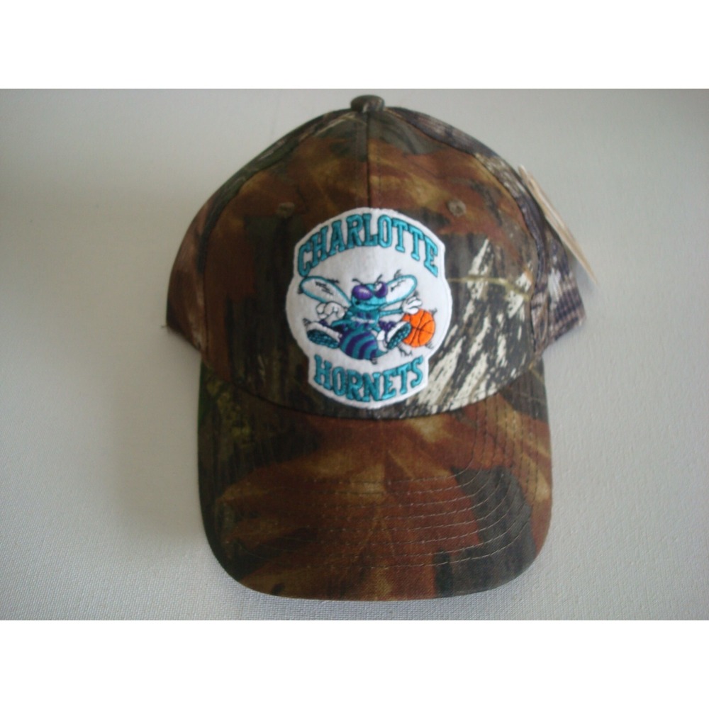 CHARLOTTE HORNETS    CAMO MOSSY  00S GOLF BEACH STRAPBACK HAT CAP‎ VINTAGE R3
